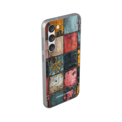 Rustic Red-Yellow Vintage Tiles - Flexi Samsung S23 Phone Case