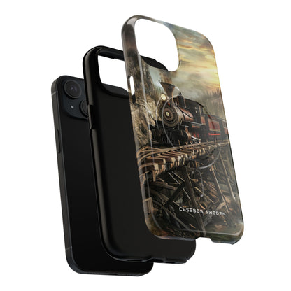 Vintage Steam Train Crossing Mountain Bridge iPhone 15  Tough+ Phone Case