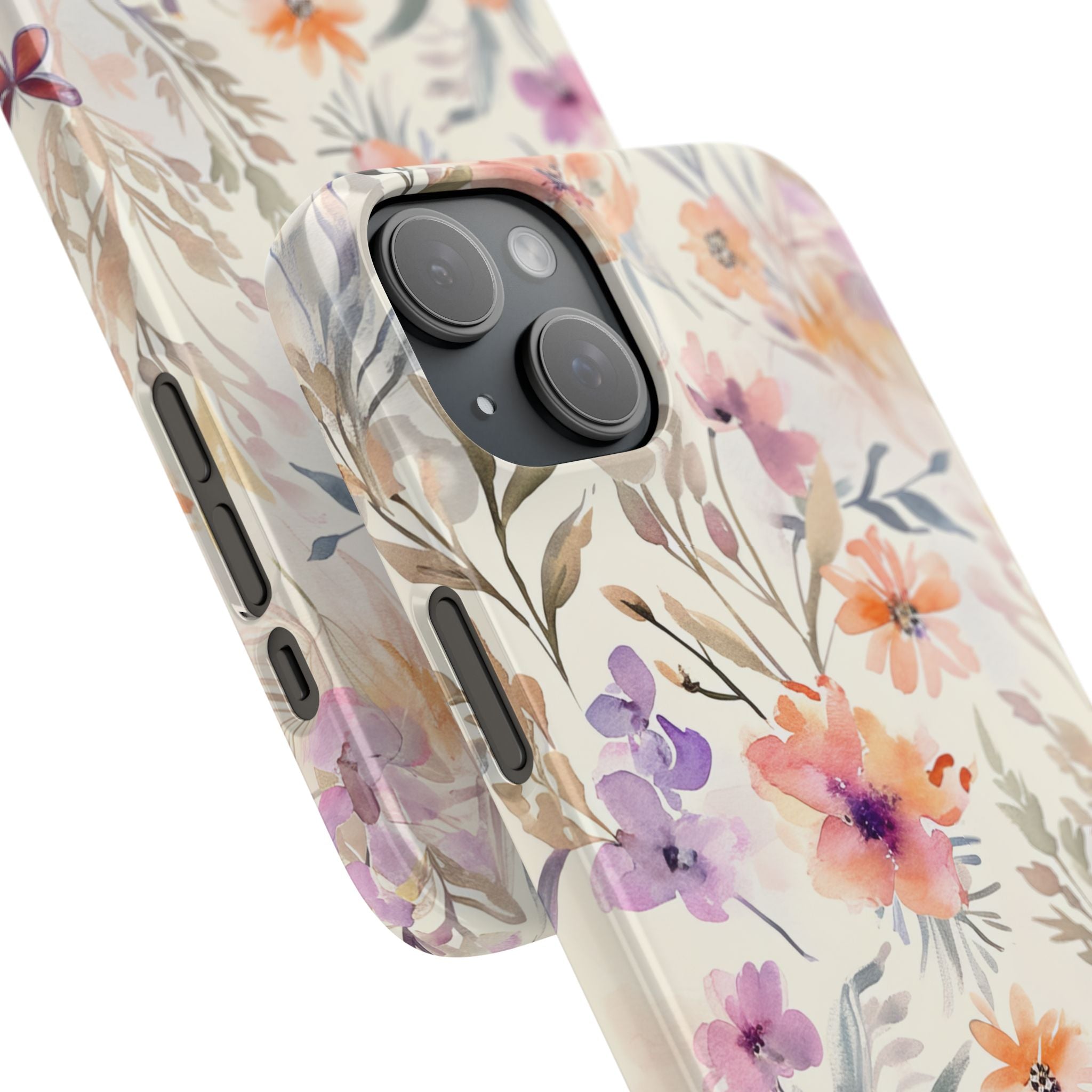 Soft Pink Floral Watercolor Design - Slim iPhone 15 Phone Case