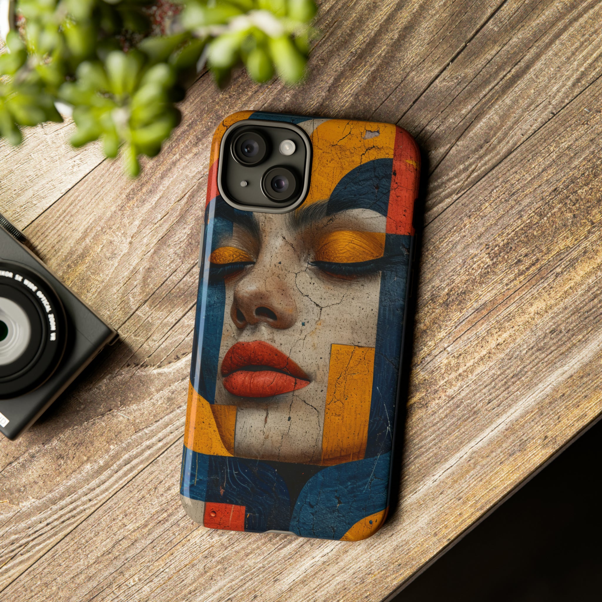 Blue Lady's Geometric Elegance - Protective Phone Case