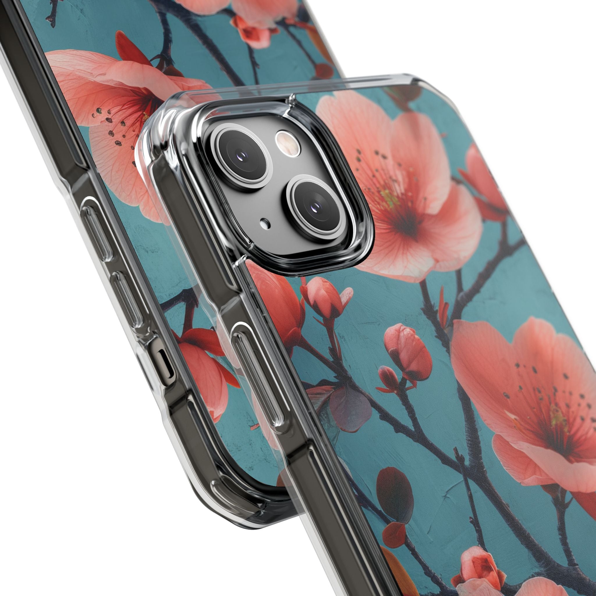 Teal Coral Blossom - Clear Impact iPhone 14 Phone Case