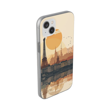 Eiffel Tower Silhouette with Birds and Sun Reflection iPhone 14 - Flexi Phone Case