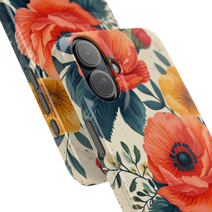 Vibrant Botanical Poppies - Slim iPhone 16 Phone Case