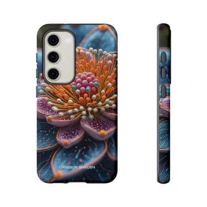 Blue-Orange Floral Swirl - Tough Samsung S23 Phone Case