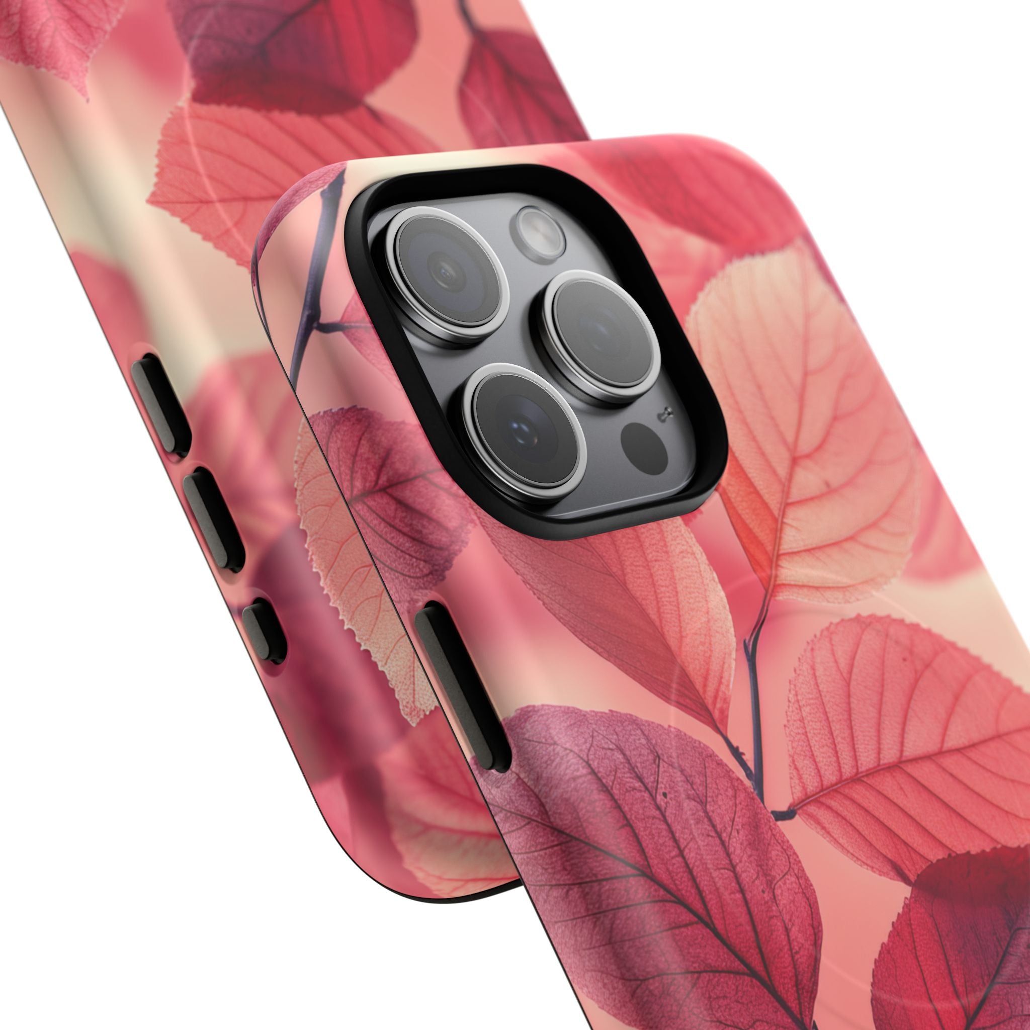 Elegant Pink Leaves iPhone 15 | Tough+ Phone Case