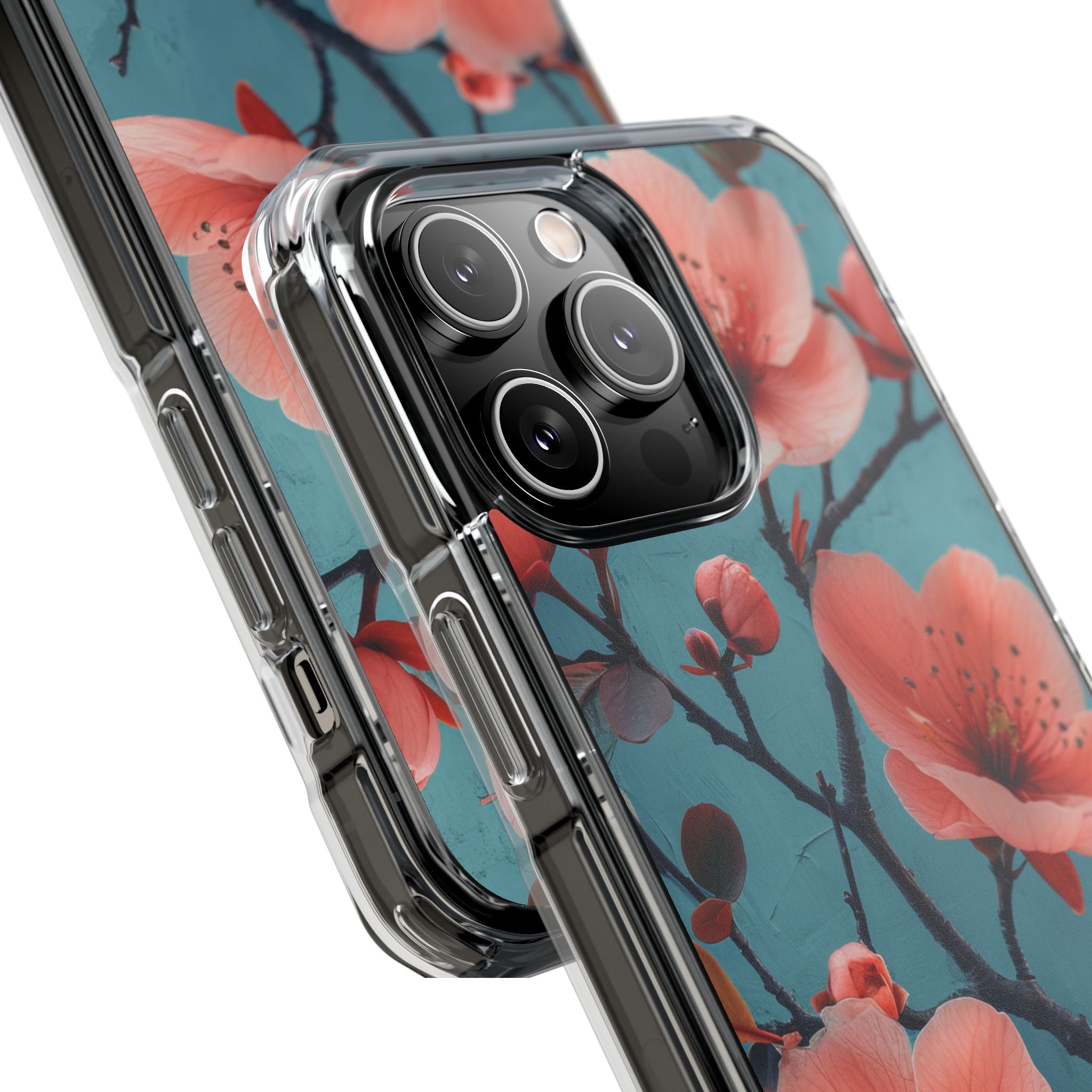 Teal Coral Blossom - Clear Impact iPhone 14 Phone Case