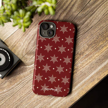 Cream Snowflake Crimson iPhone 15 Plus Case - Tough