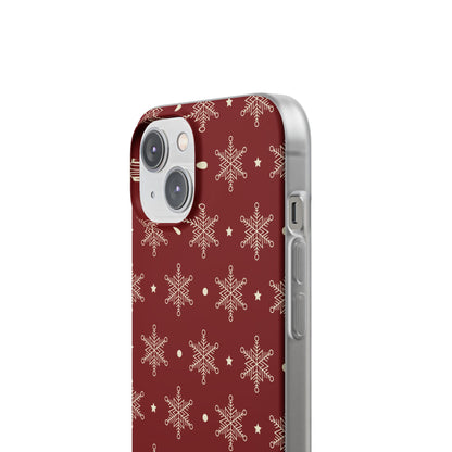 Cream Snowflake Crimson iPhone 14 Case - Soft