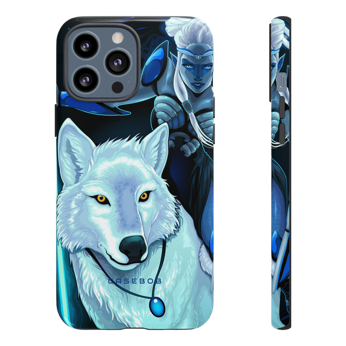 Elf with white wolf - Protective Phone Case