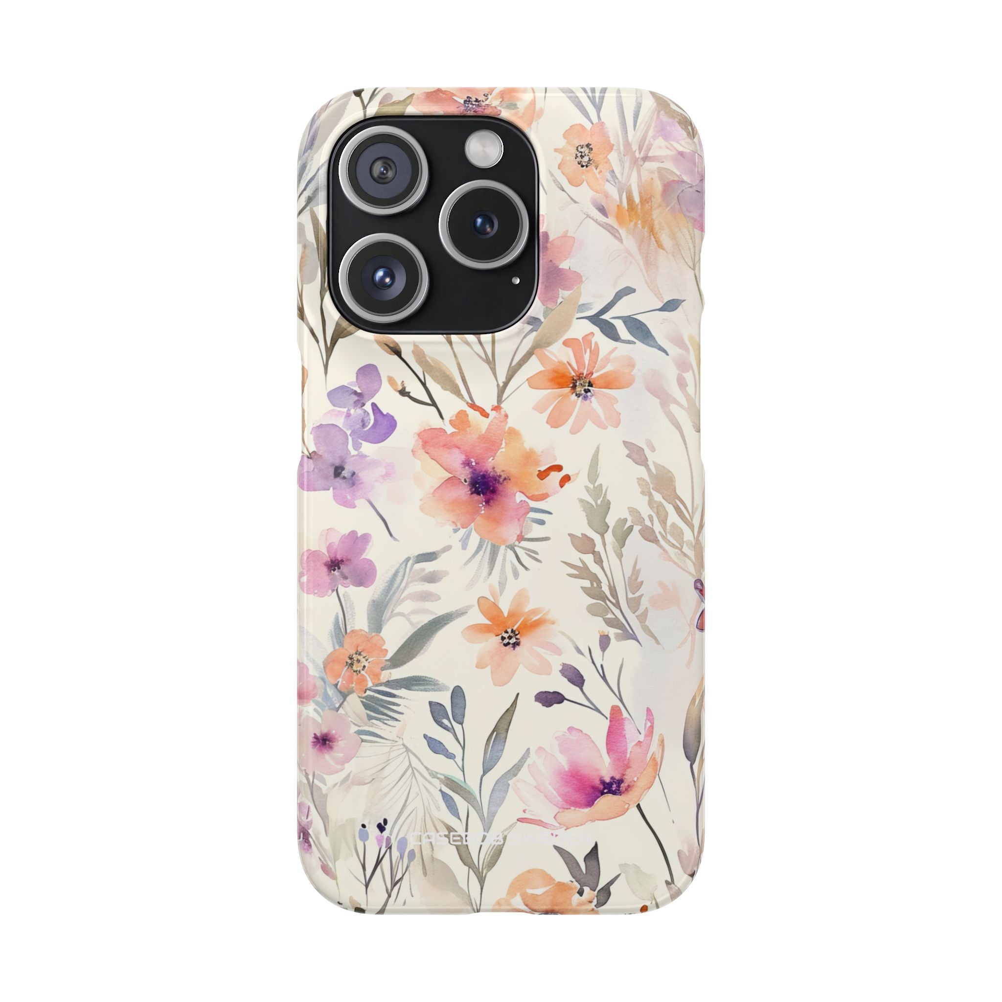 Soft Pink Floral Watercolor Design - Slim iPhone 15 Phone Case