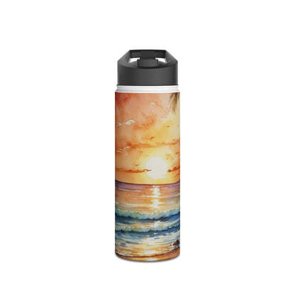 Golden Palm Sunset - Stainless Steel Water Bottle