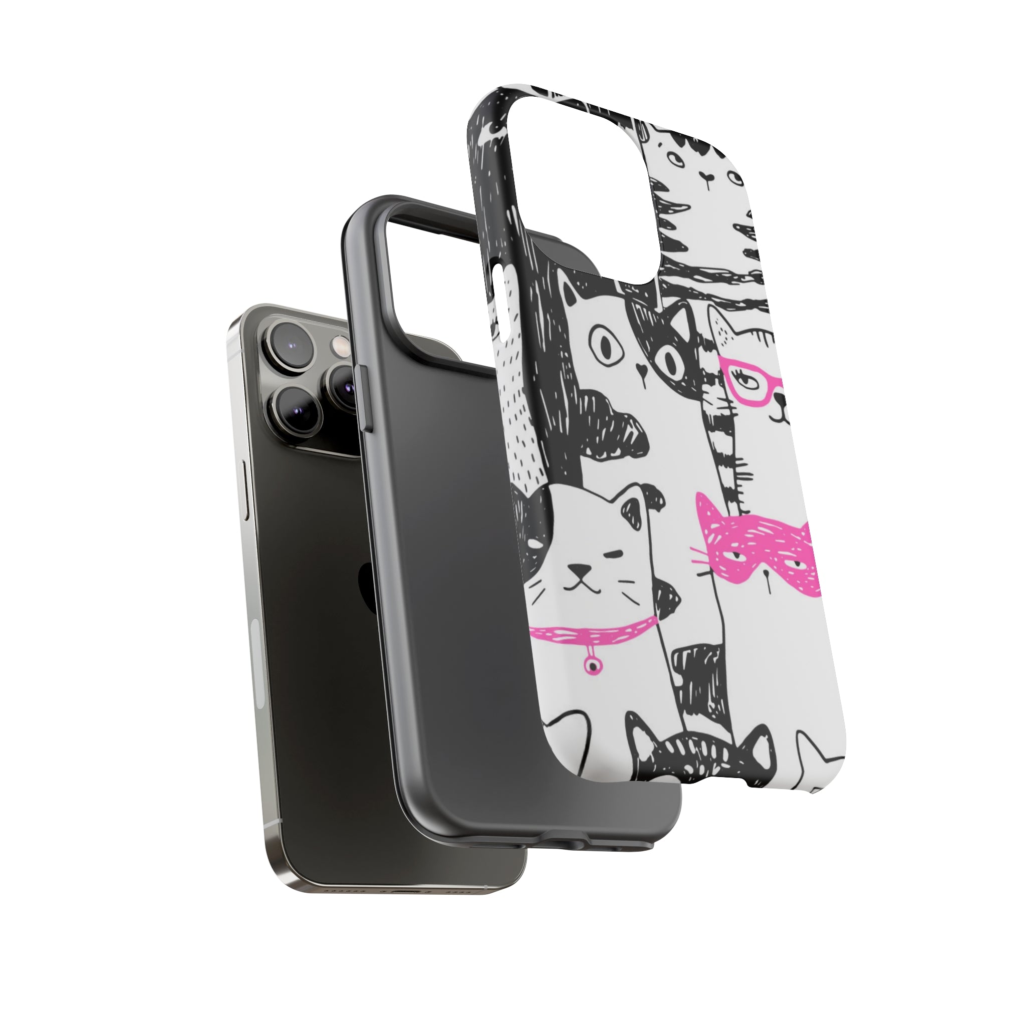 Black & Pink Cat Pattern iPhone Case (Protective) Phone Case