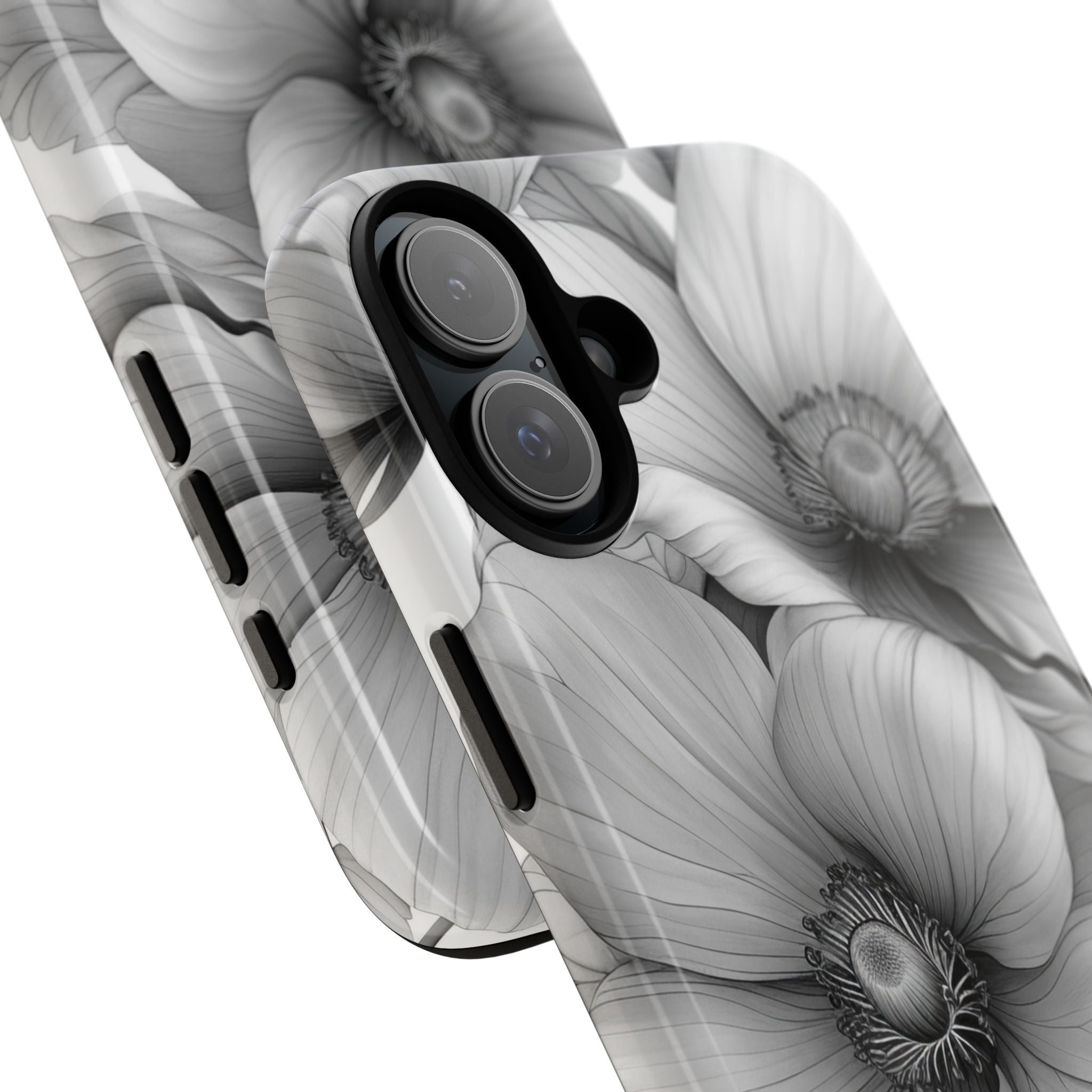 Grayscale Floral Harmony iPhone 16 - Tough