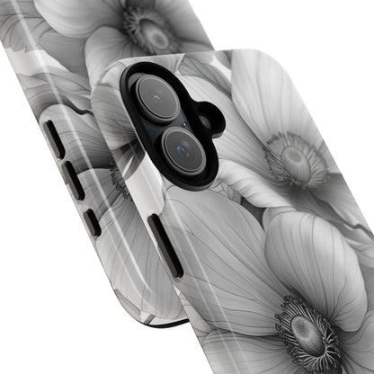 Grayscale Floral Harmony iPhone 16 - Tough