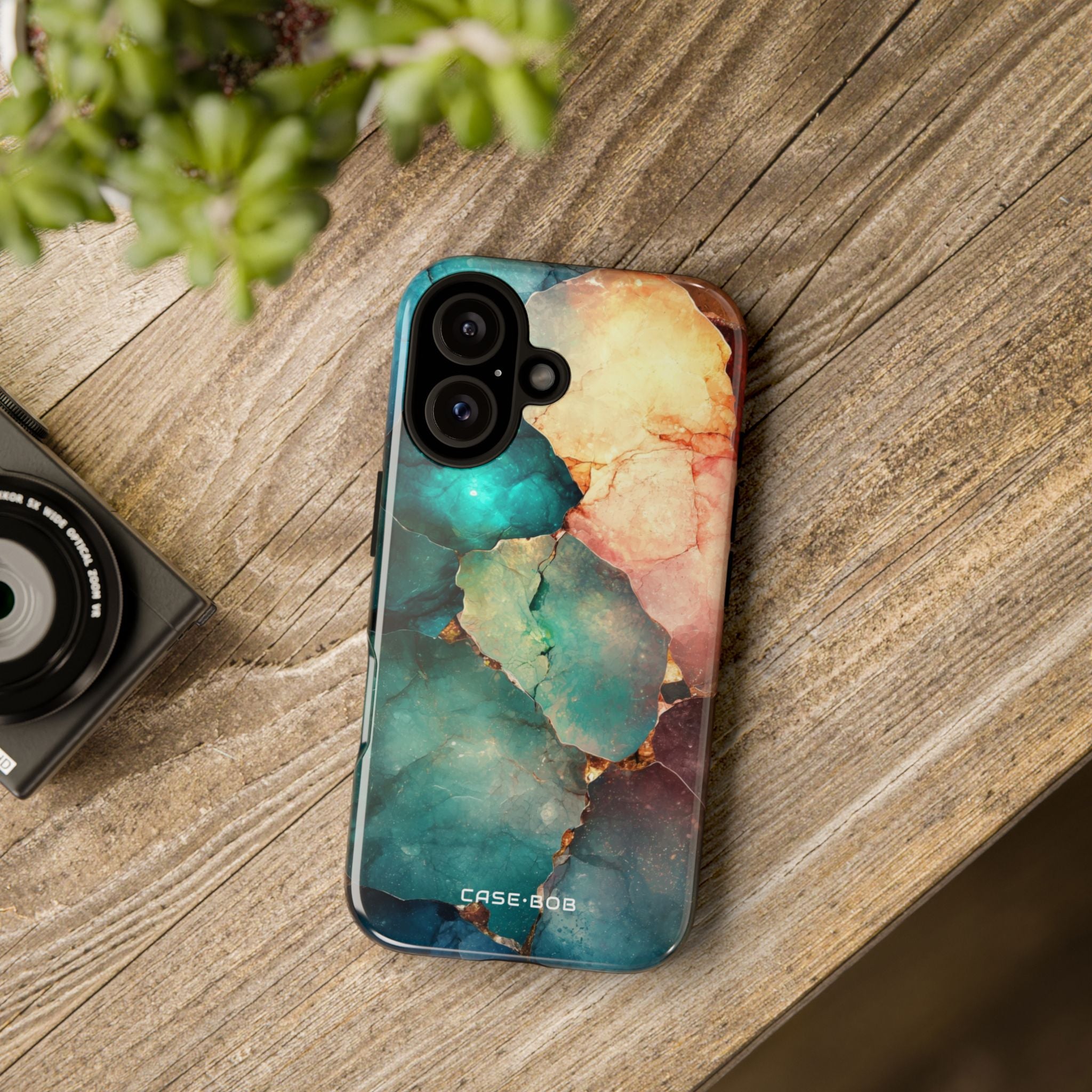 Teal Mosaic Veins iPhone 16 Plus Case - Tough