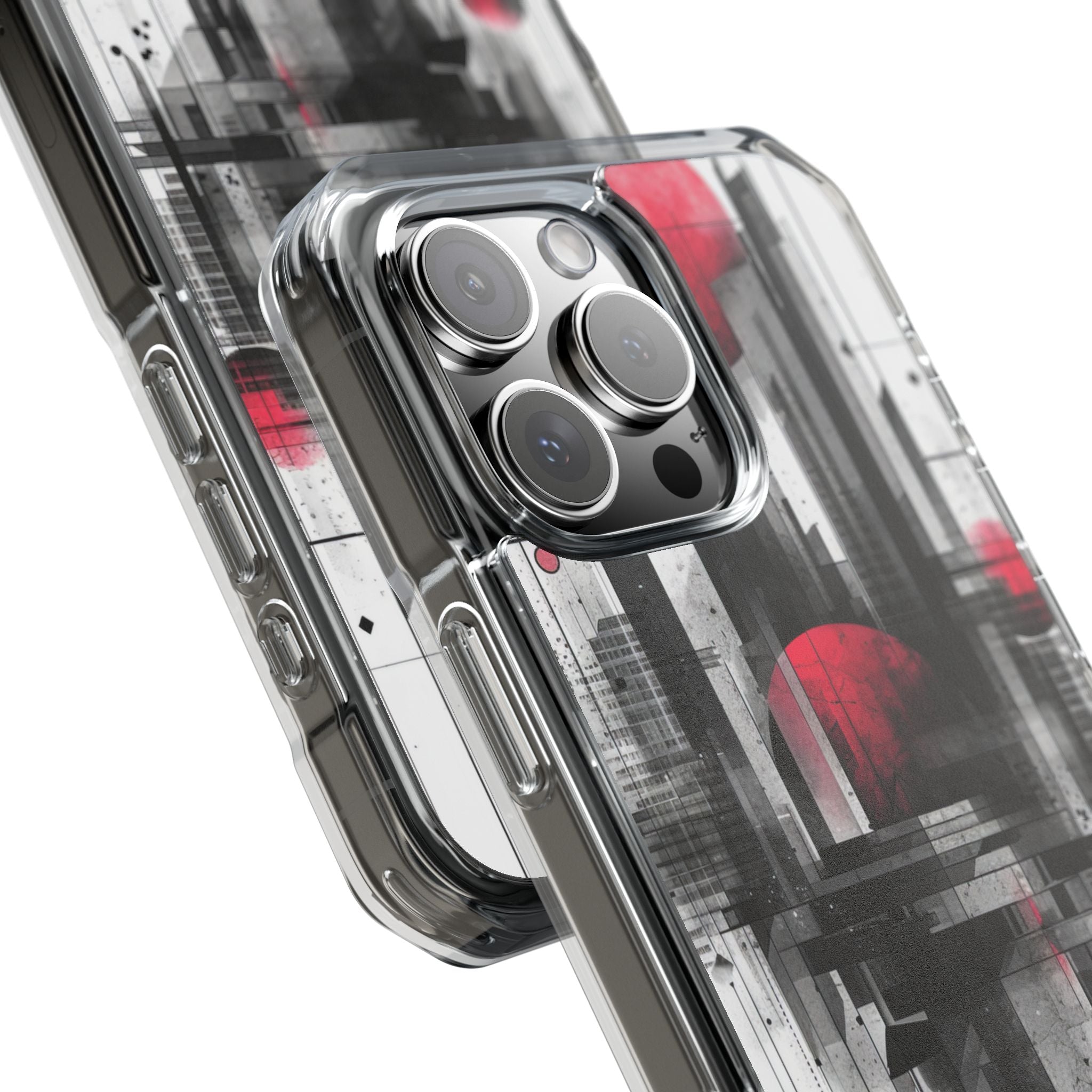 Crimson Gridlines Cityscape iPhone 16 - Impact Clear+