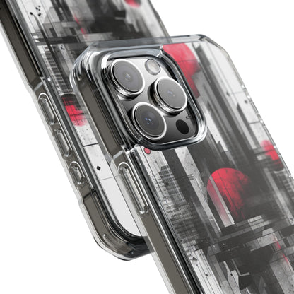 Crimson Gridlines Cityscape iPhone 16 - Impact Clear+