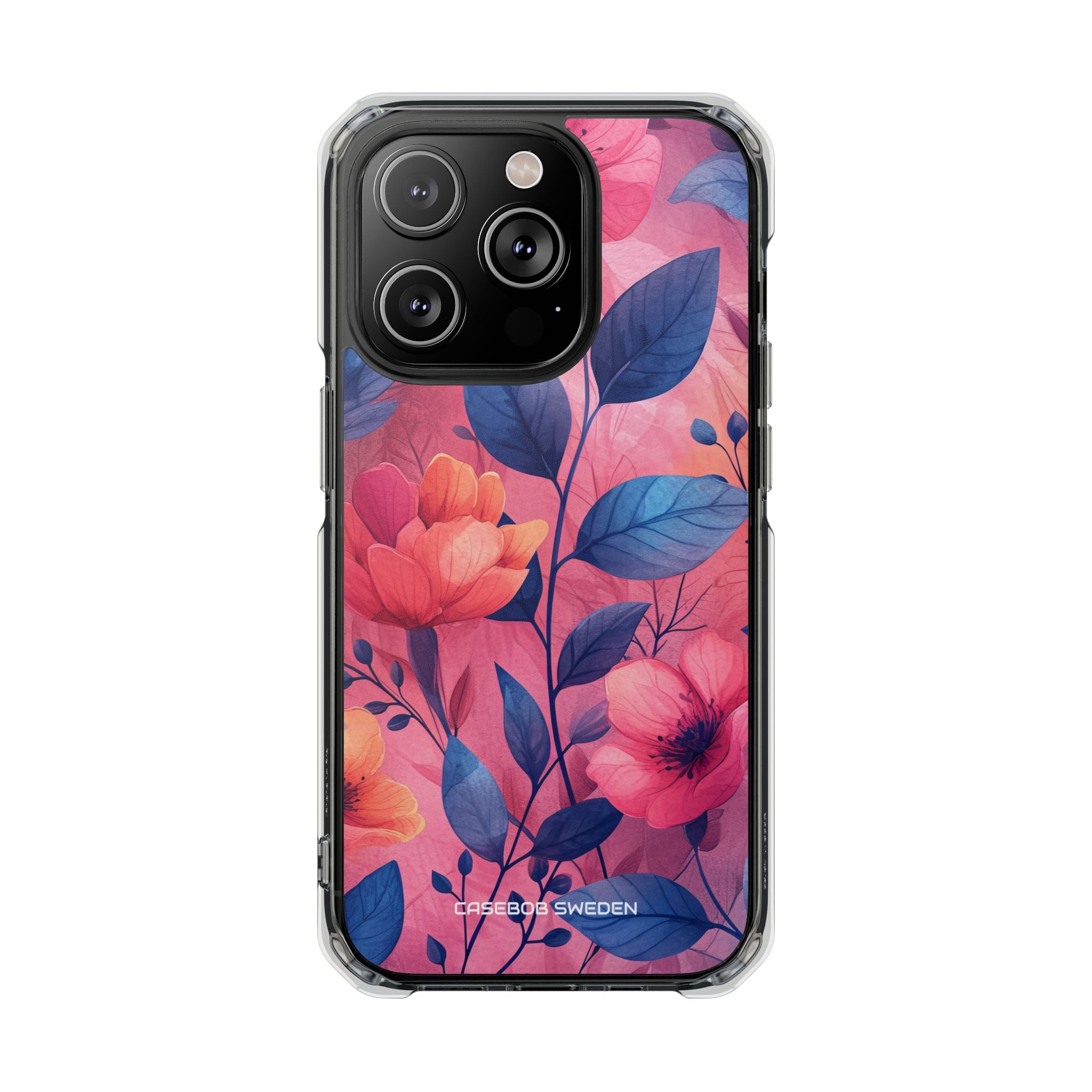 Pink Blue Floral - Clear Impact iPhone 14 Phone Case