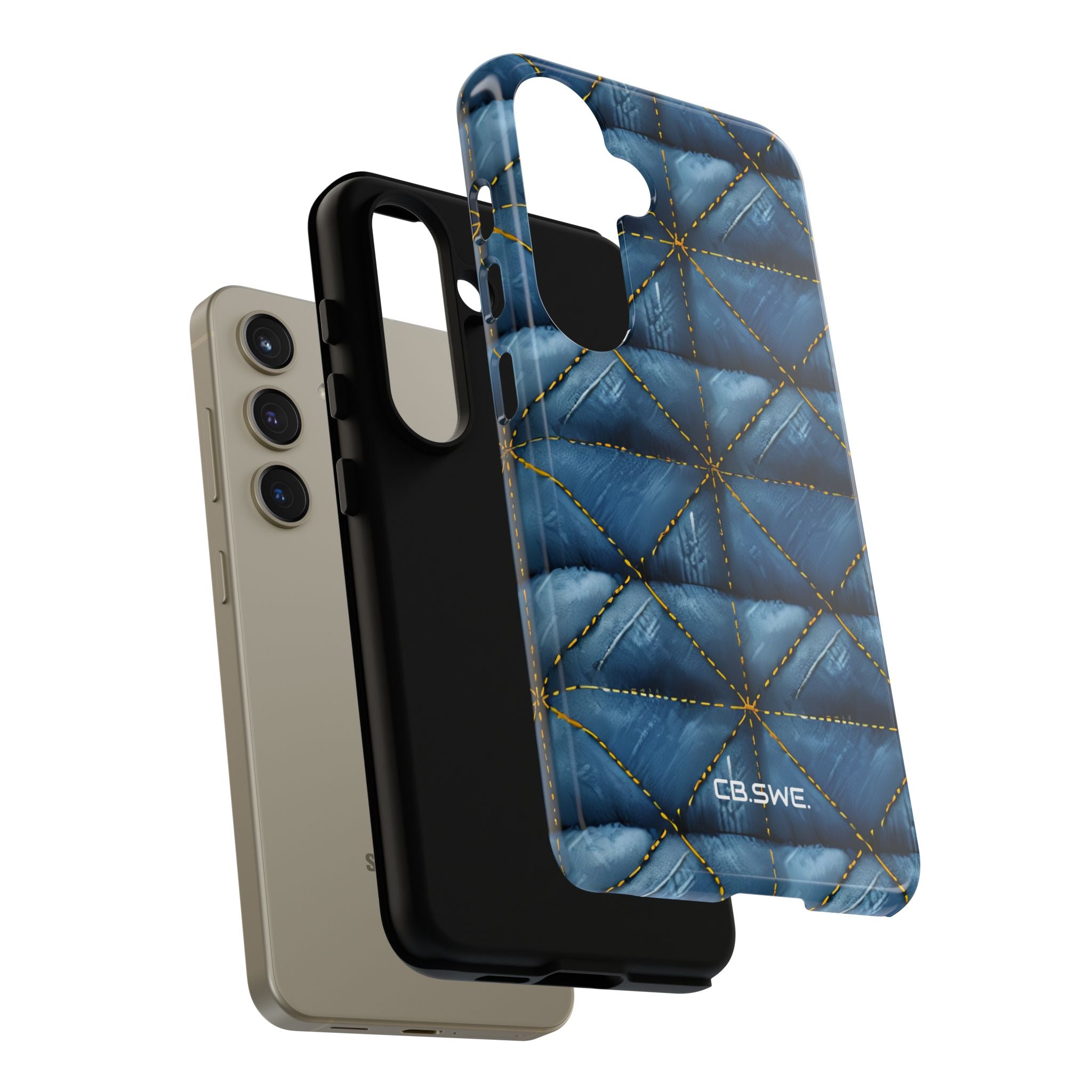 Blue Denim Quilted Yellow Stitching Seamless Samsung S24 - Tough