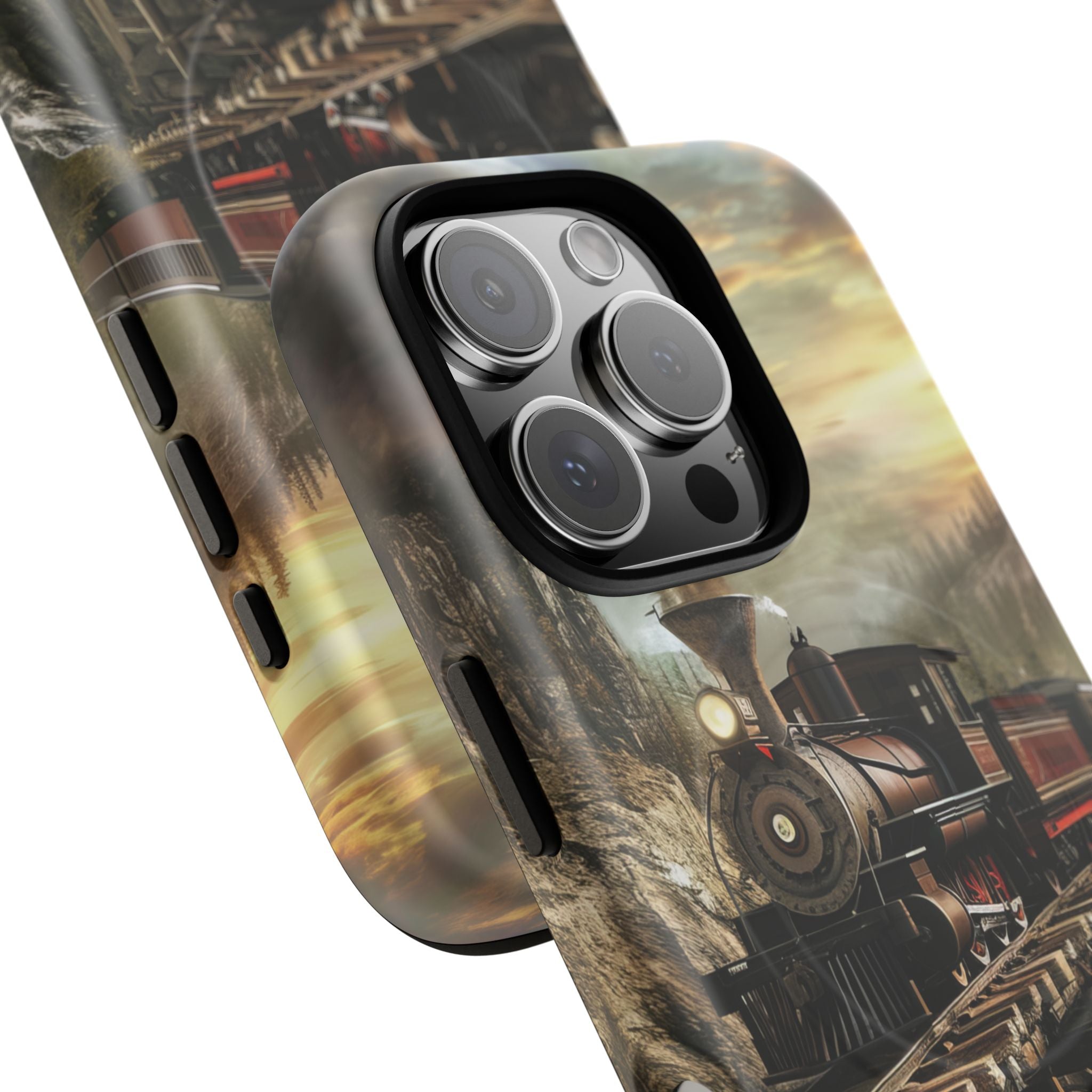 Vintage Steam Train Crossing Mountain Bridge iPhone 16 | Tough+ Phone Case