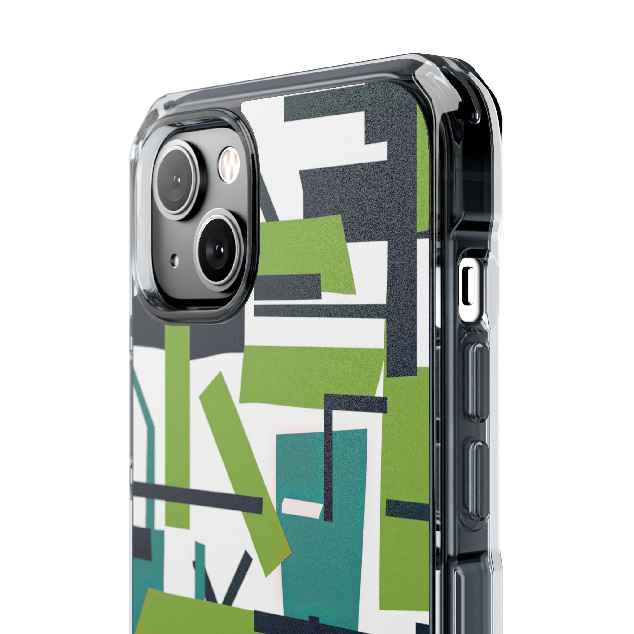 Green Geometry Glide iPhone 14 - Clear Impact Phone Case