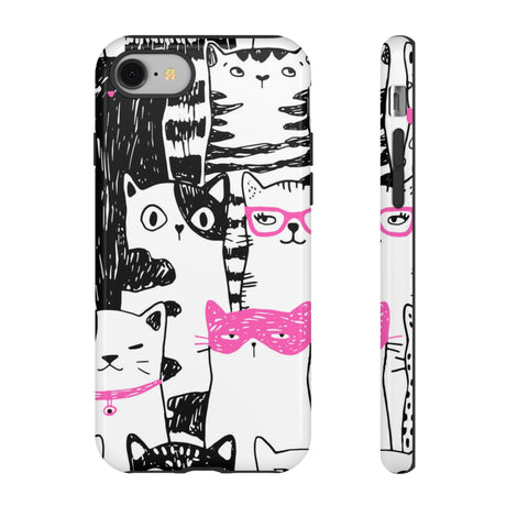 Black & Pink Cat Pattern iPhone Case (Protective) iPhone 8 Glossy Phone Case