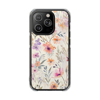 Soft Pink Floral Watercolor Design - Clear Impact iPhone 14 Phone Case