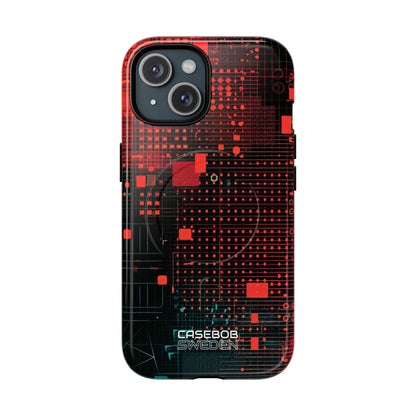 Crimson Circuit Grid iPhone 15 - Tough+