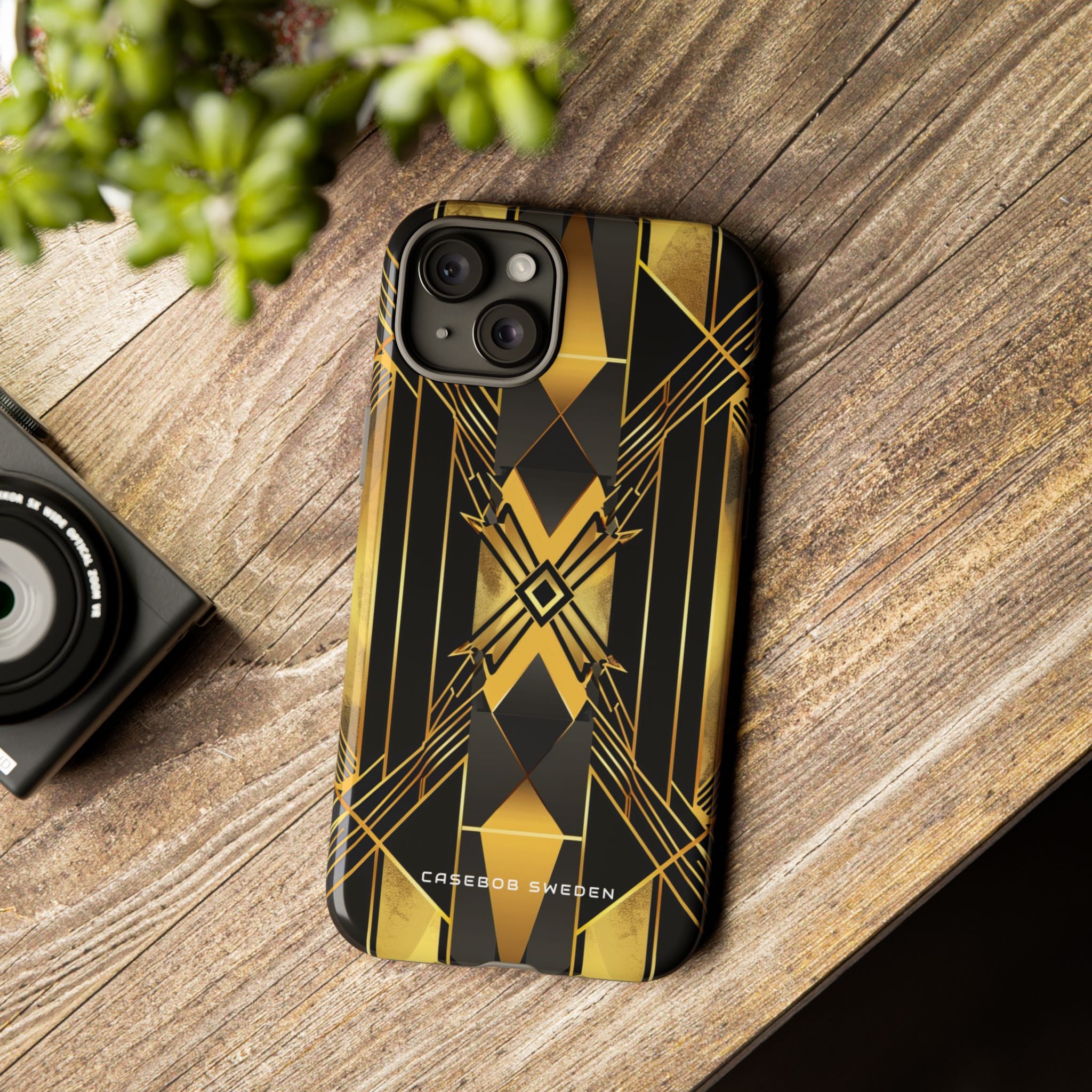 Golden Geometric Elegance iPhone 15 - Tough Phone Case