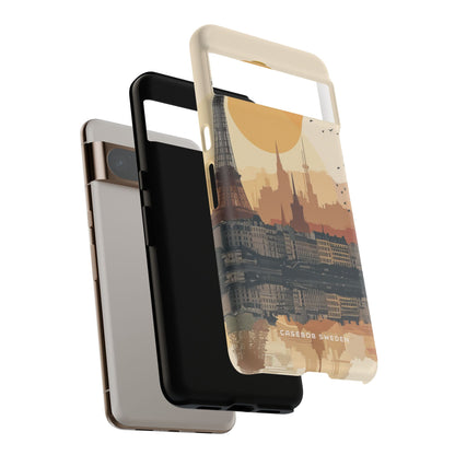 Eiffel Tower Silhouette with Birds and Sun Reflection Google Pixel 8 - Tough Phone Case