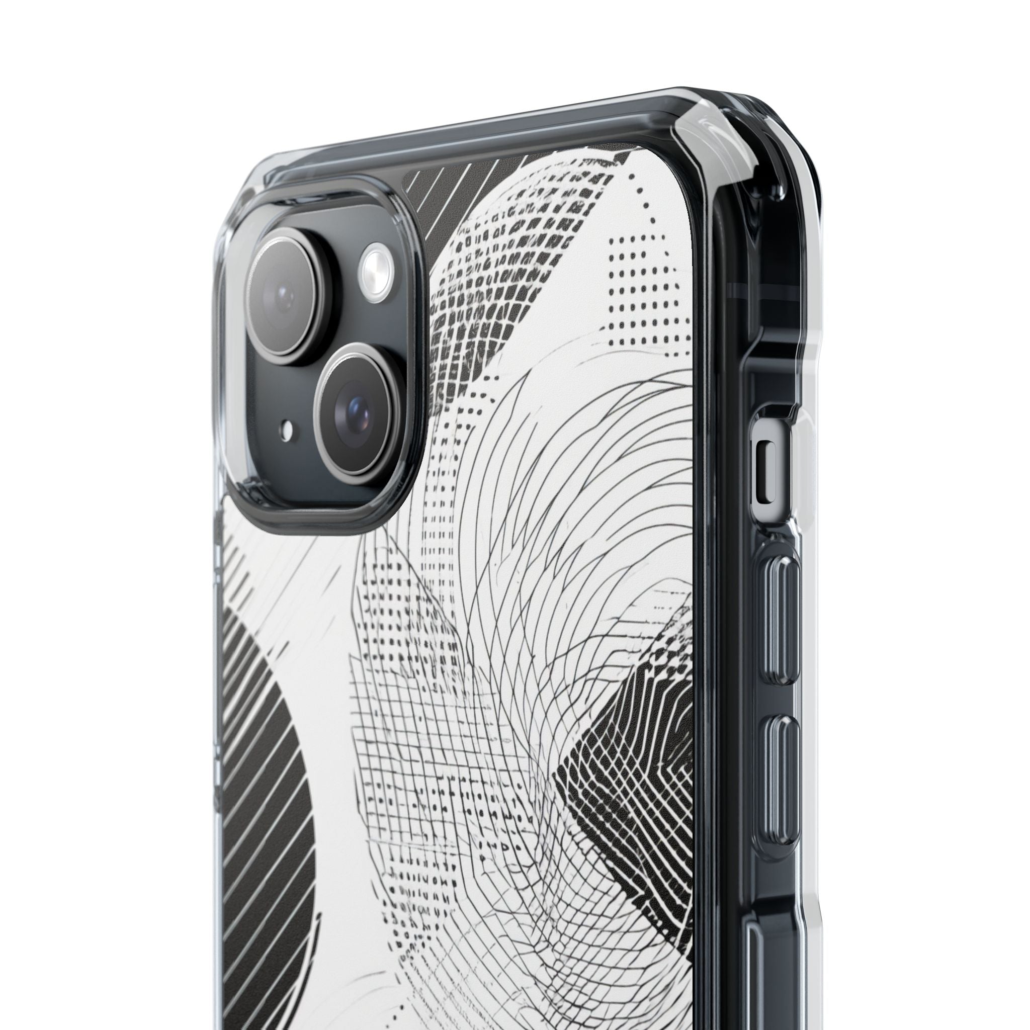 Geometric Monochrome Flow iPhone 15 - Clear Impact Phone Case