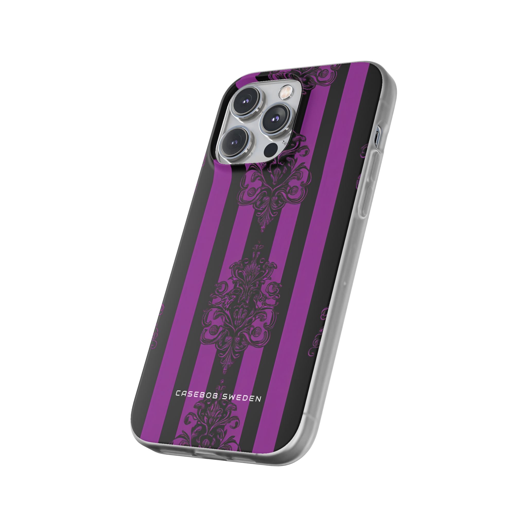 Gothic Elegance with Vertical Stripes and Ornamental Motifs iPhone 14 - Flexi Phone Case