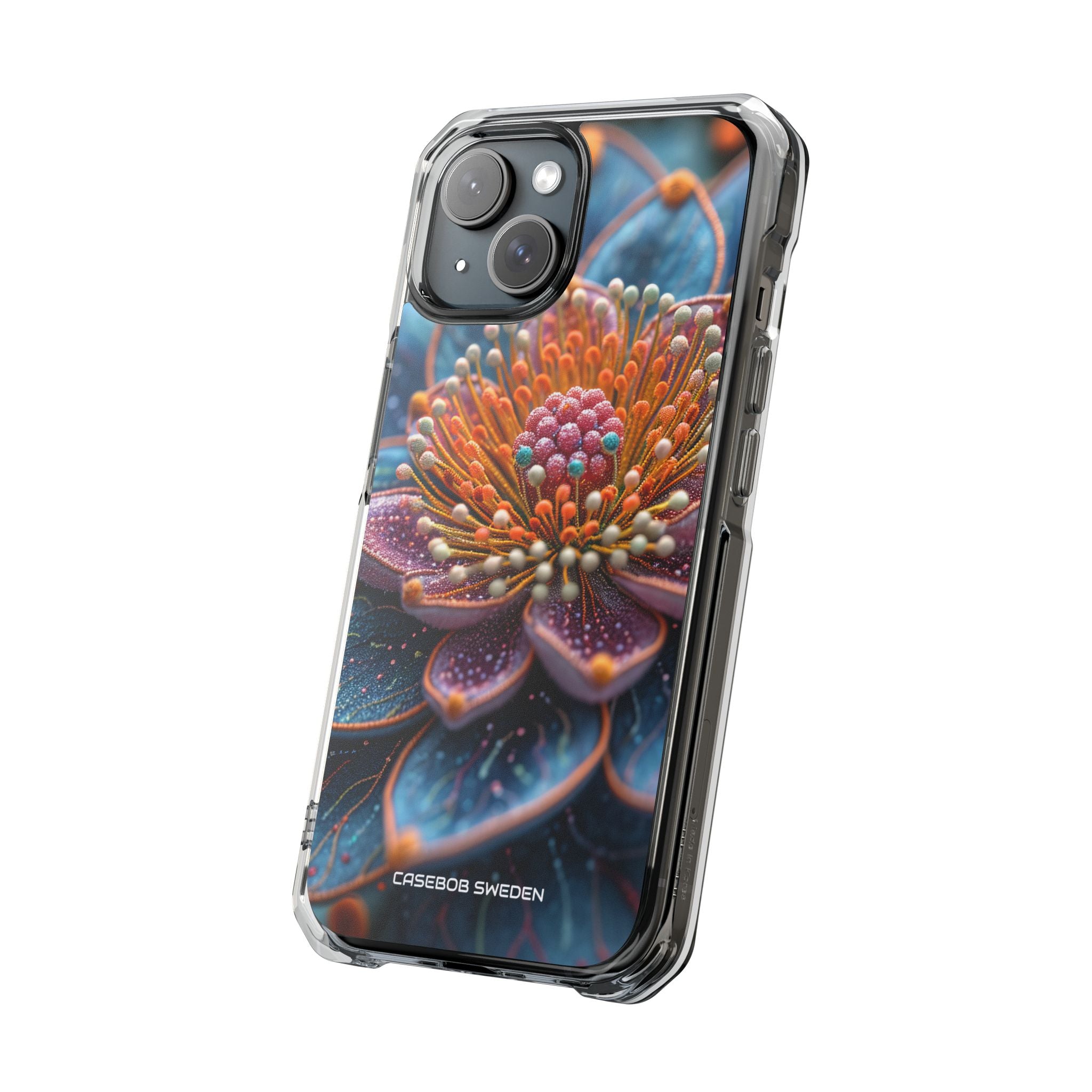 Blue-Orange Floral Swirl - Clear Impact iPhone 15 Phone Case