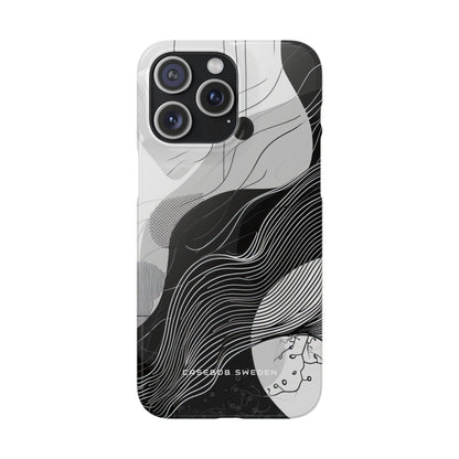 Fluid Rhythms: Monochrome Line Flow iPhone 15 - Slim Phone Case