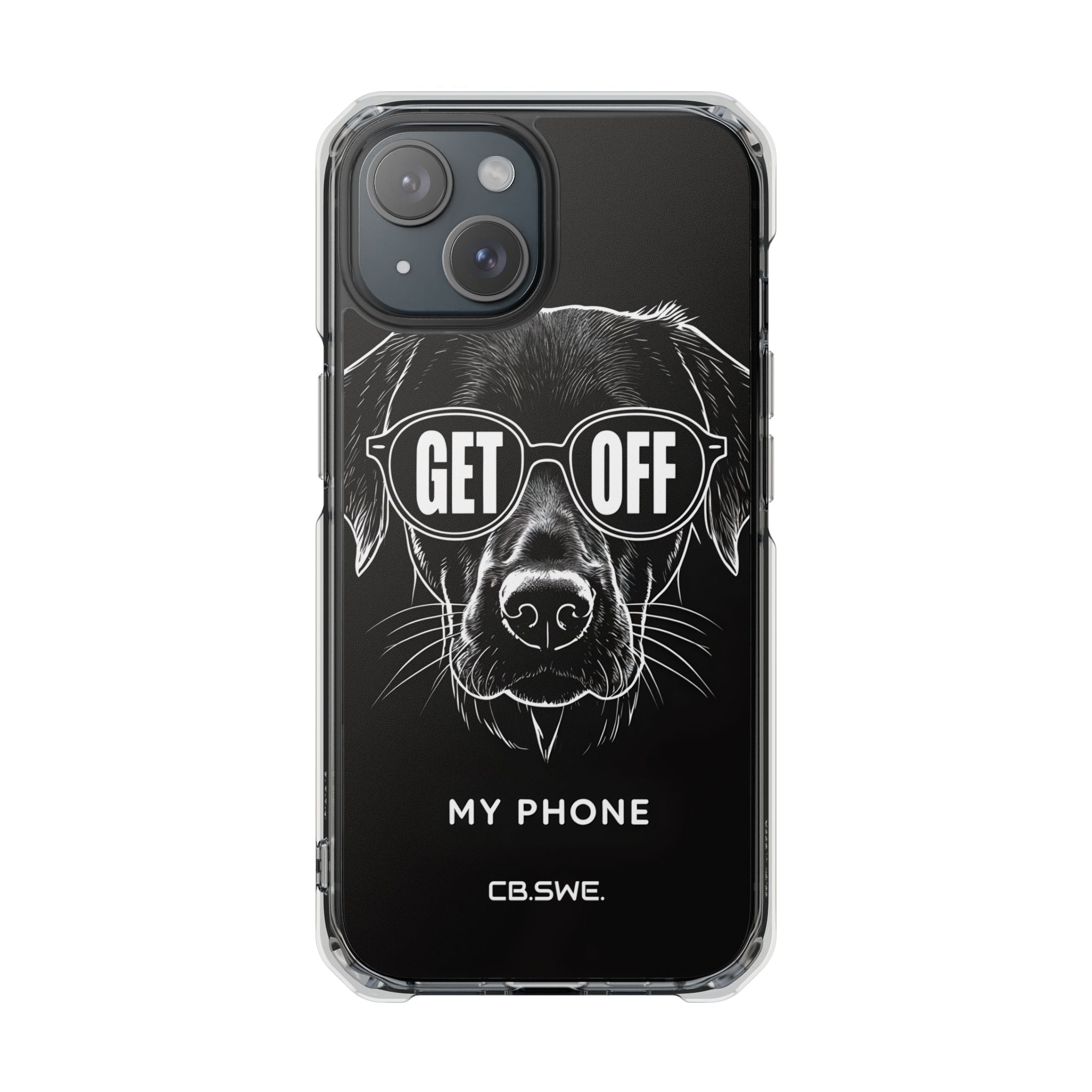Humorous Black Labrador Glasses Text Mobile Wallpaper iPhone 15 - Impact Clear+