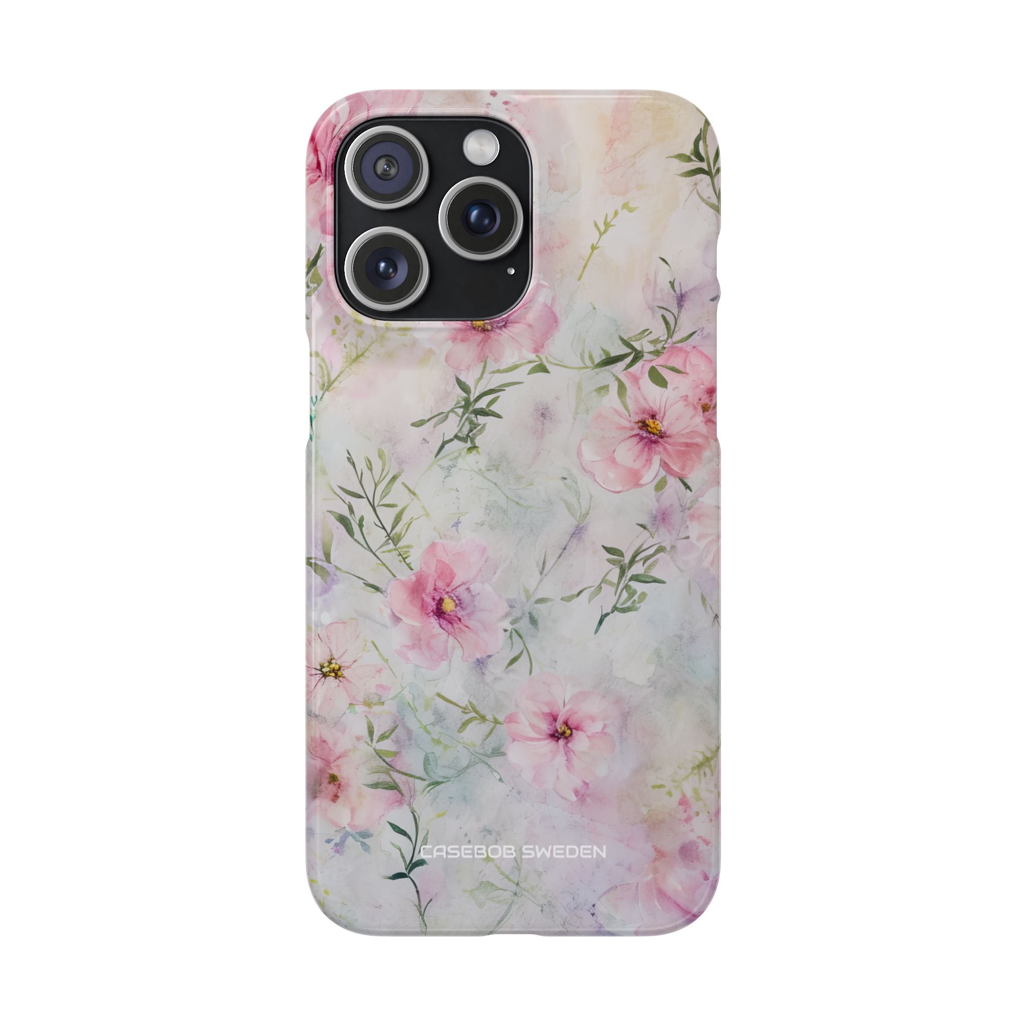 Pink Floral Watercolor Decor - Slim iPhone 15 Phone Case