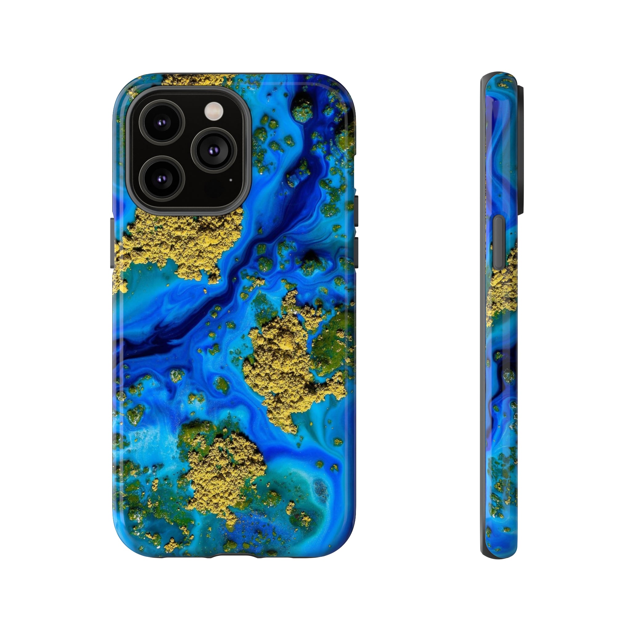 Blue Clear Ocean Ink Art iPhone Case (Protective) iPhone 14 Pro Max Glossy Phone Case