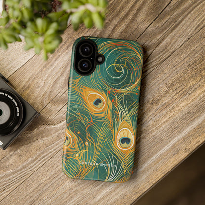 Peacock Elegance in Teal and Gold iPhone 16 - Tough Phone Case