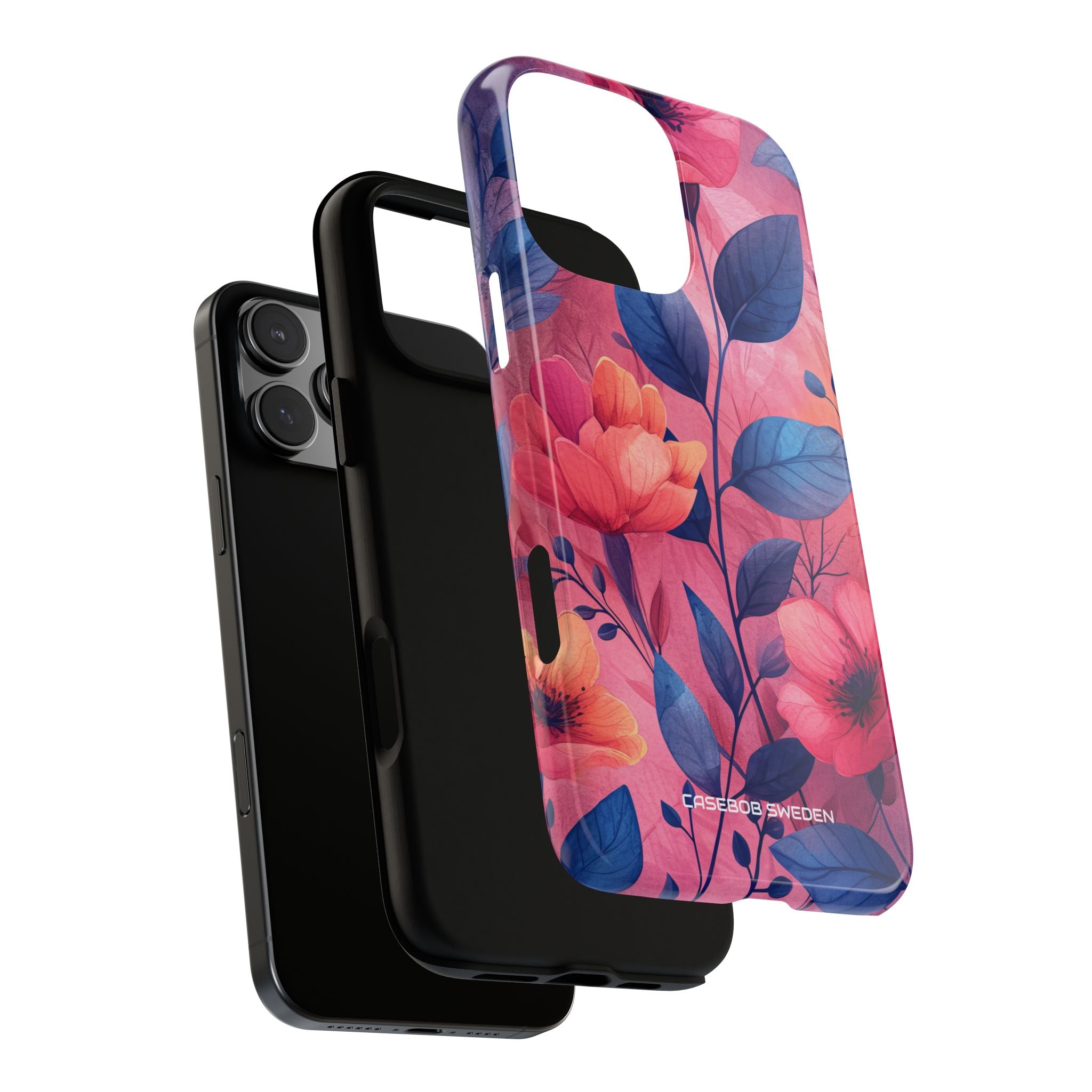 Pink Blue Floral - Tough iPhone 16 Phone Case