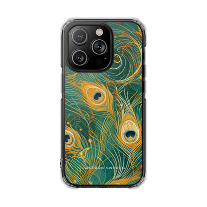 Peacock Elegance in Teal and Gold iPhone 14 - Clear Impact Phone Case