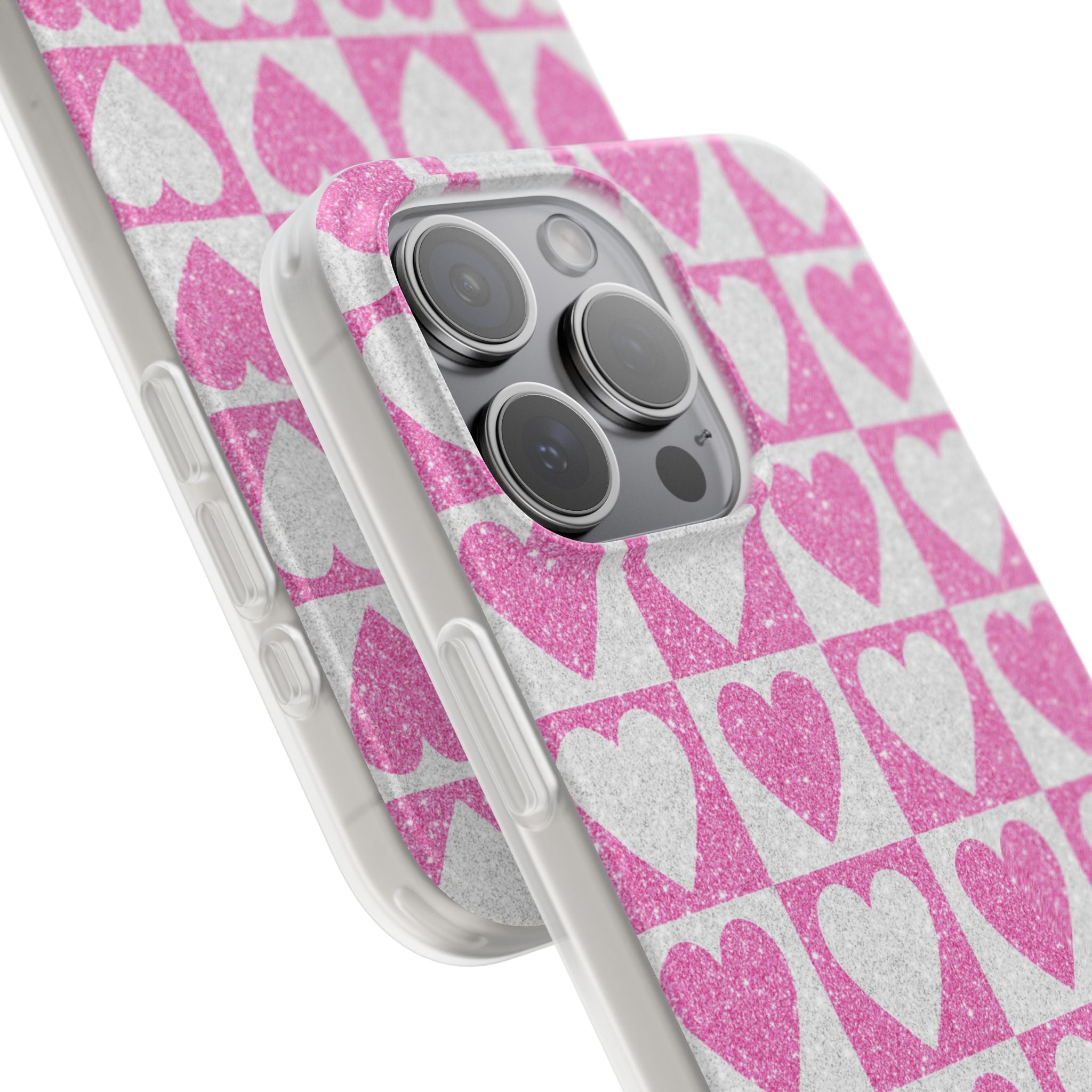 Glitter Heart Grid iPhone 15 Pro Max Case - Soft