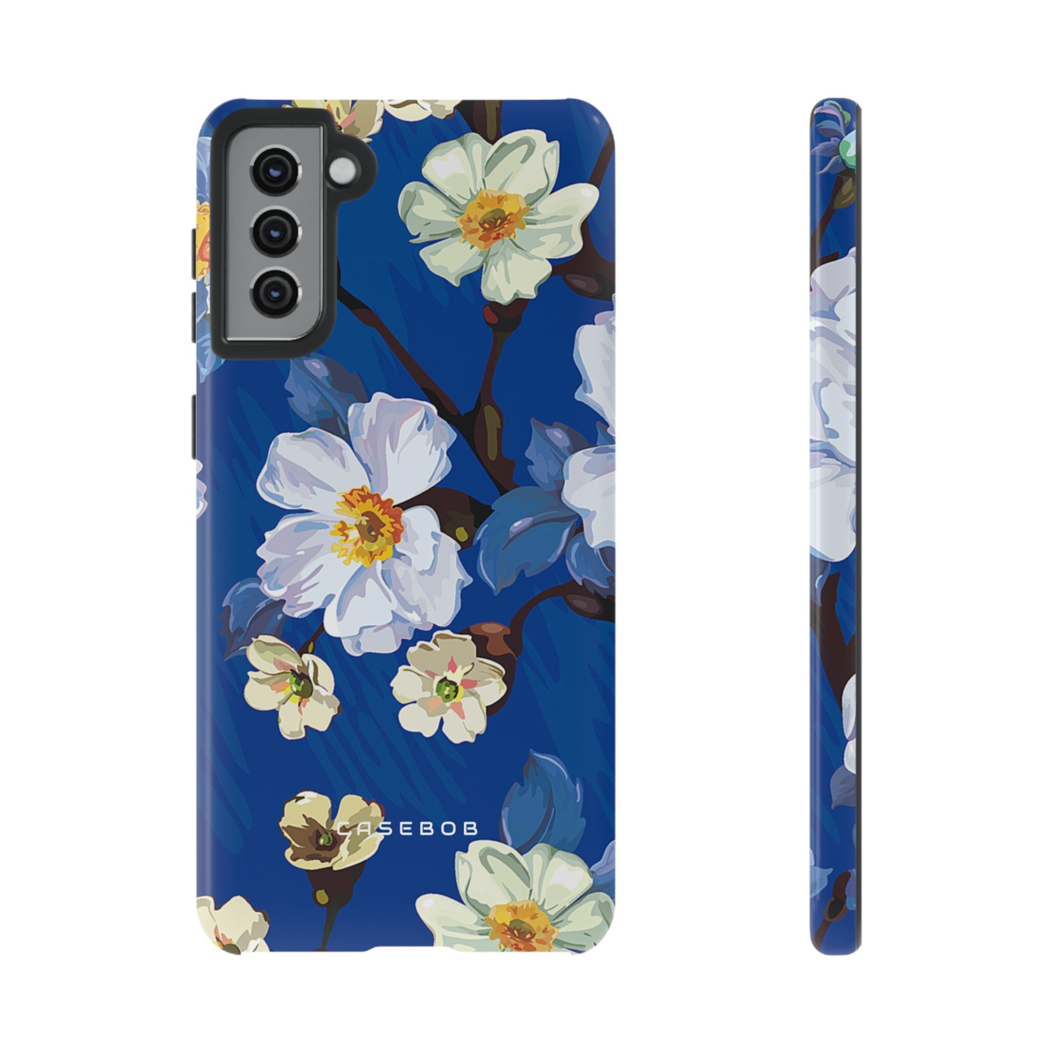 Elegant Flower on Blue iPhone Case | Tough