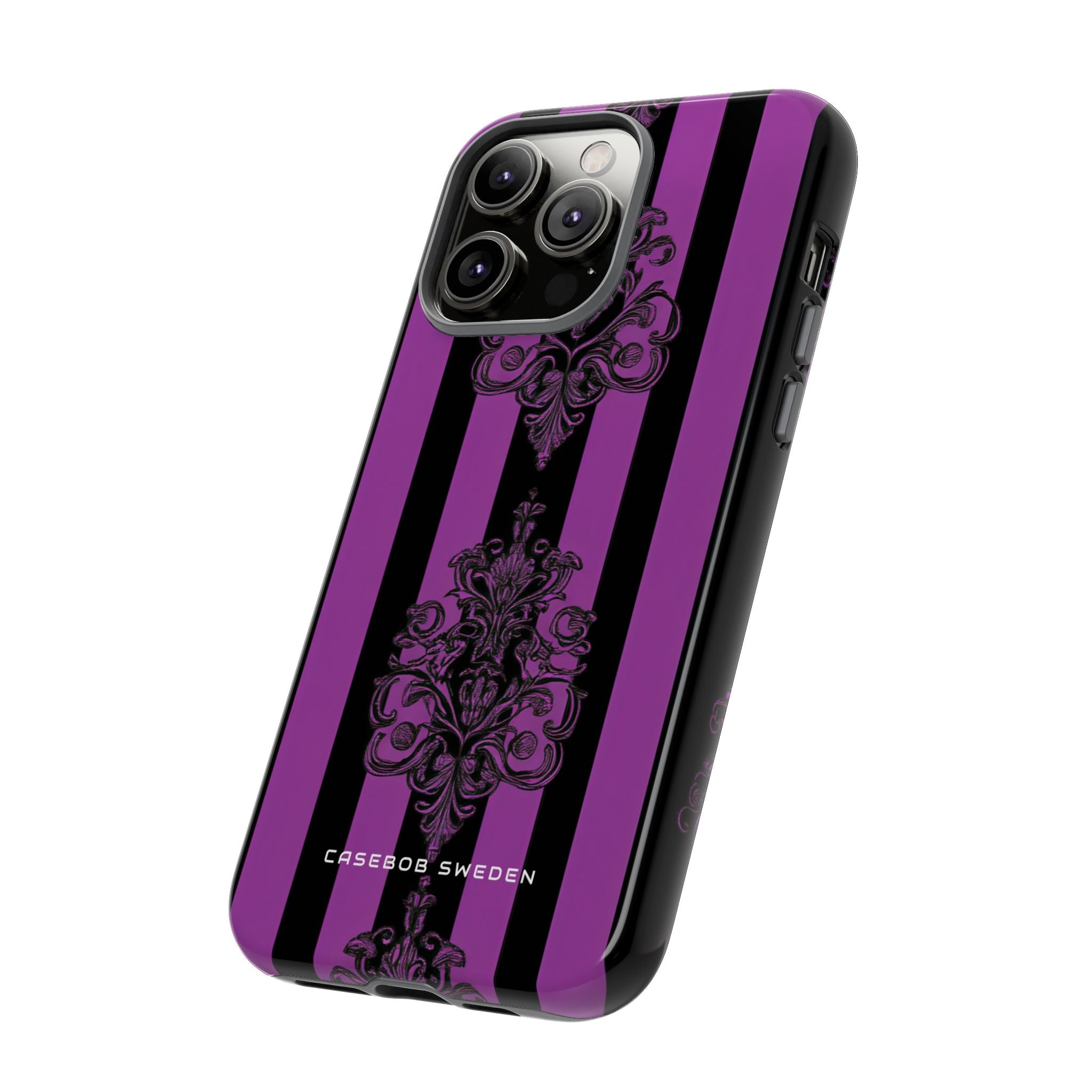 Gothic Elegance with Vertical Stripes and Ornamental Motifs iPhone 14 - Tough Phone Case