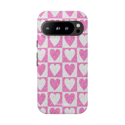 Glitter Heart Grid Google Pixel 9 Pro Case - Tough