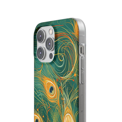 Peacock Elegance in Teal and Gold iPhone 14 - Flexi Phone Case