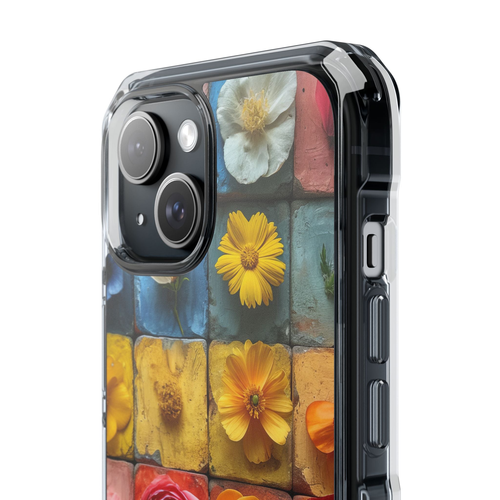 Vibrant Floral Tiles - Clear Impact iPhone 15 Phone Case