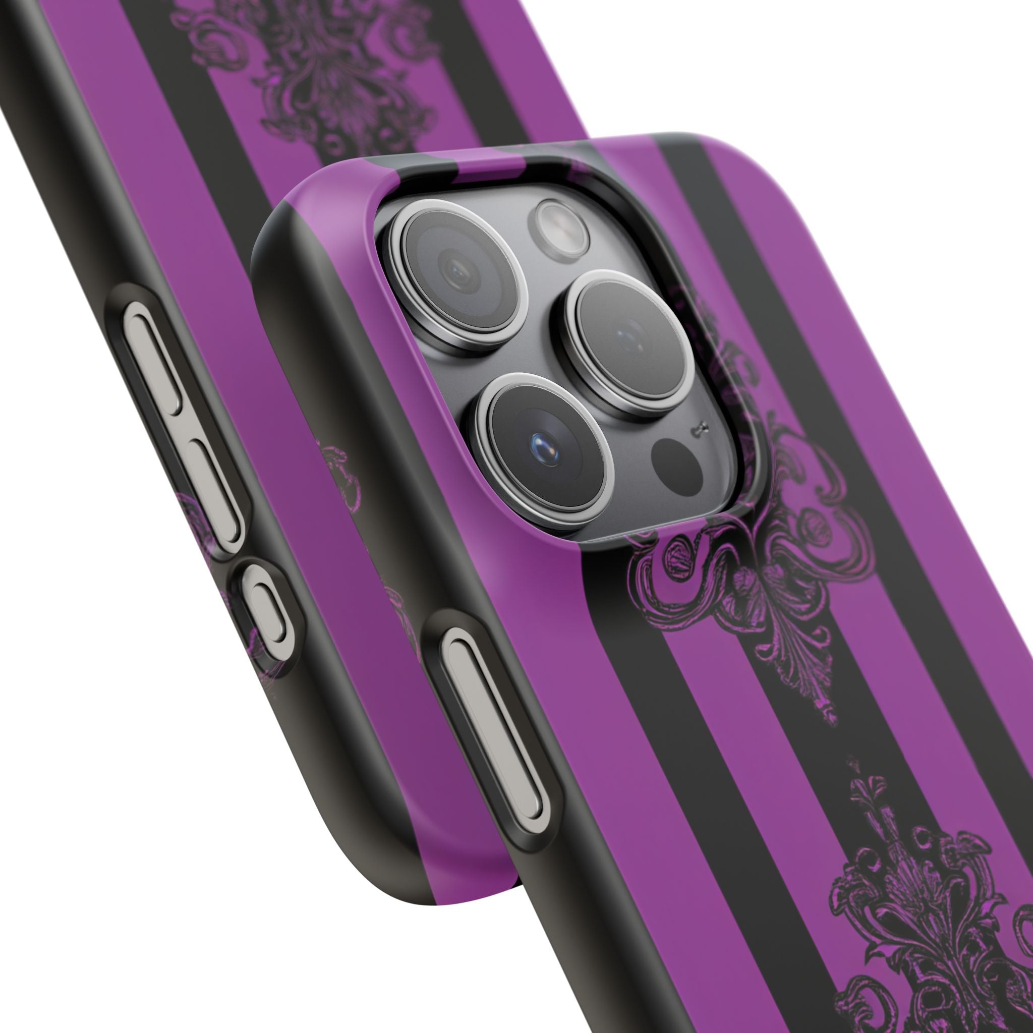 Gothic Elegance with Vertical Stripes and Ornamental Motifs iPhone 15 - Slim Phone Case