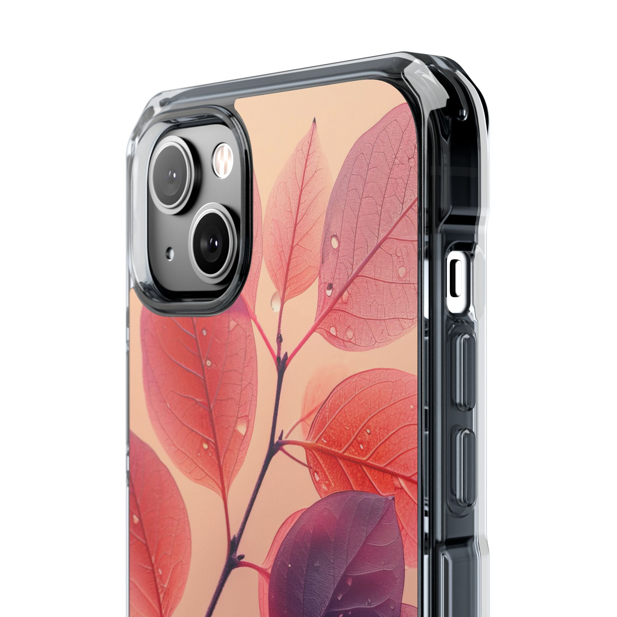 Pink Serenity Leaf Design - Clear Impact iPhone 14 Phone Case