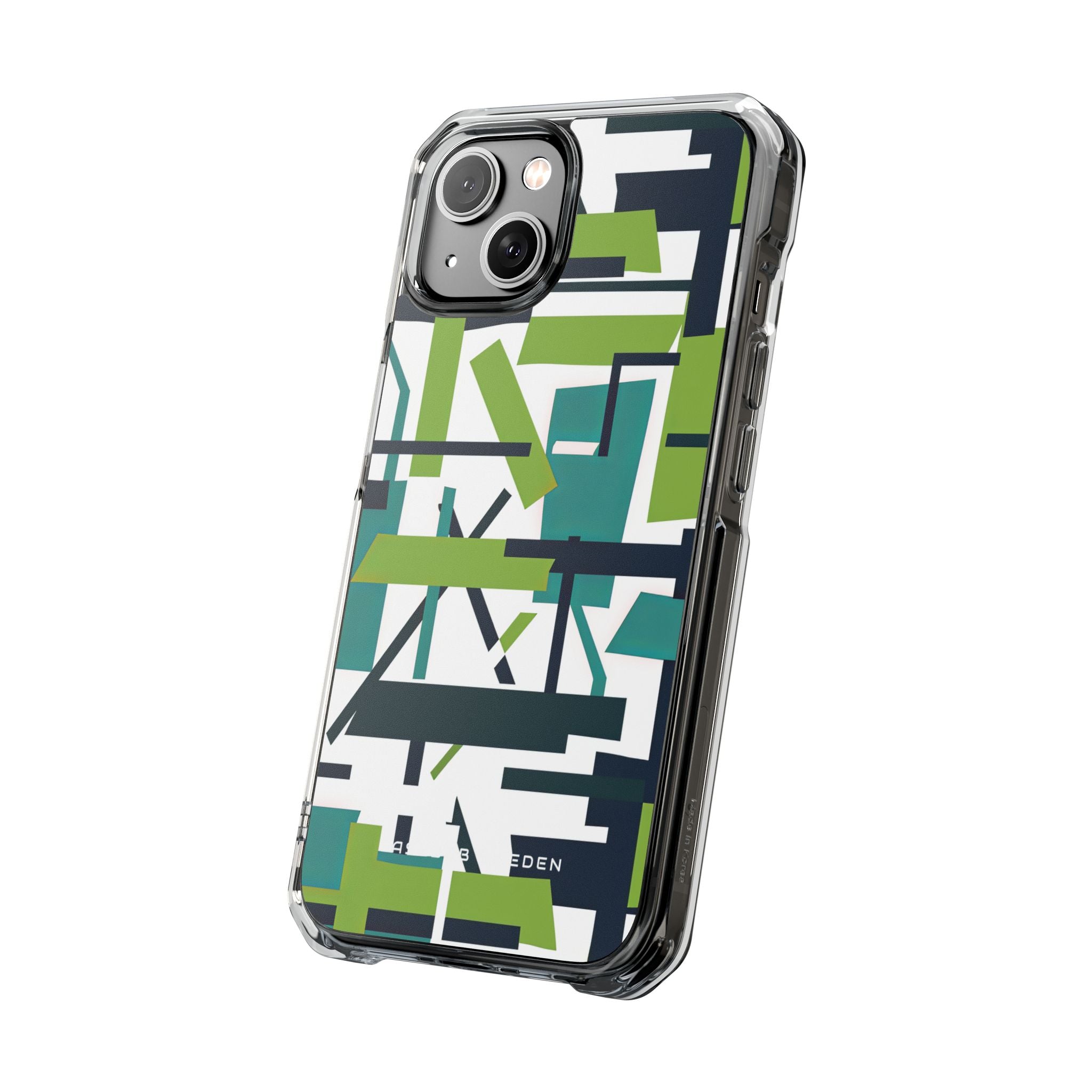 Green Geometry Glide iPhone 14 - Clear Impact Phone Case