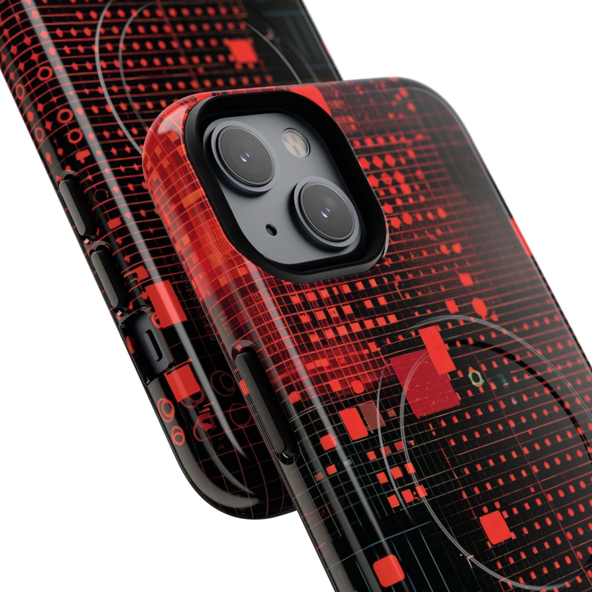 Crimson Circuit Grid iPhone 14 - Tough+